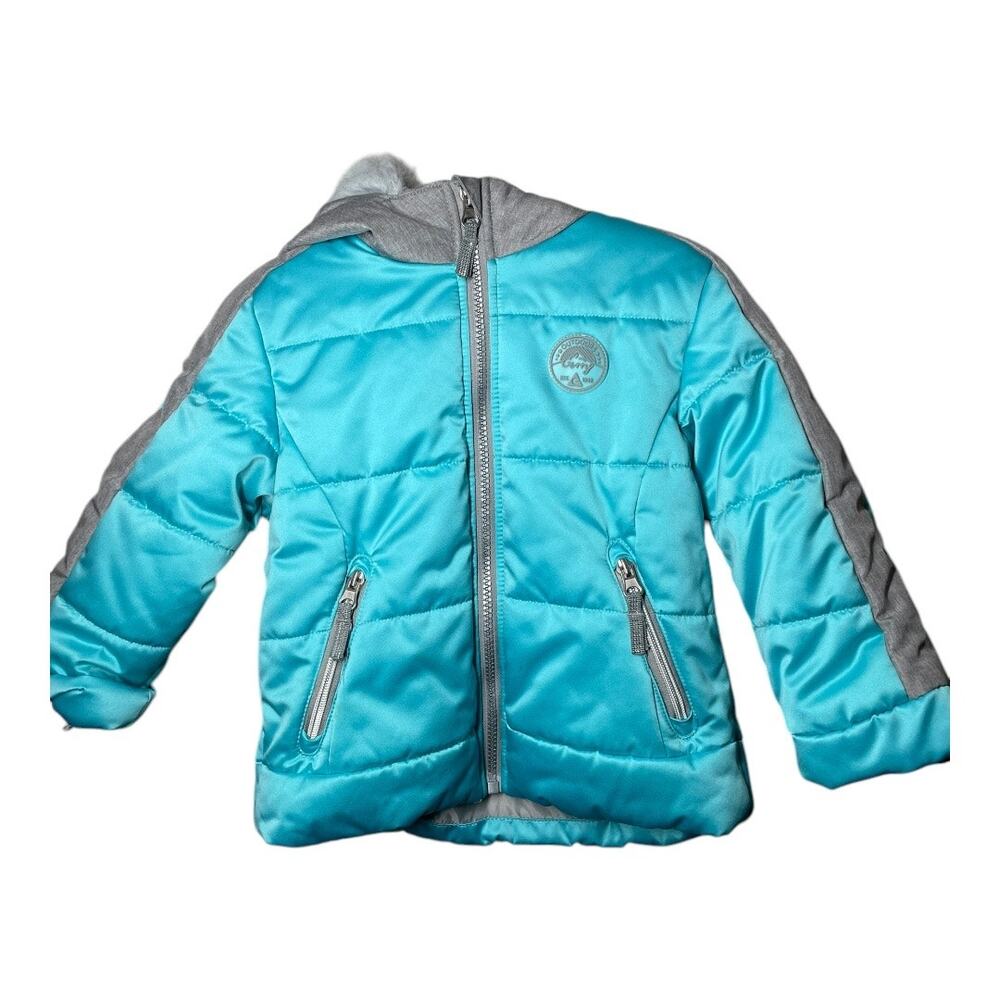 Gerry Girls 3T Winter Snow Coat Jacket Hooded Turquoise Blue Gray
